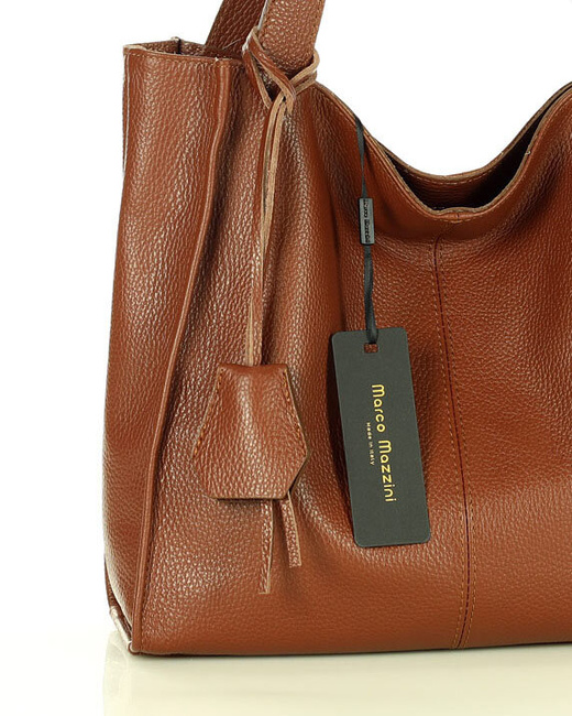 Modna torebka damska skórzany shopper bag - MARCO MAZZINI Portofino Max brąz