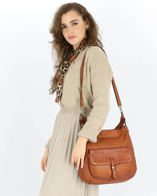 Torebka worek skóra naturalna hobo bag - MARCO MAZZINI camel