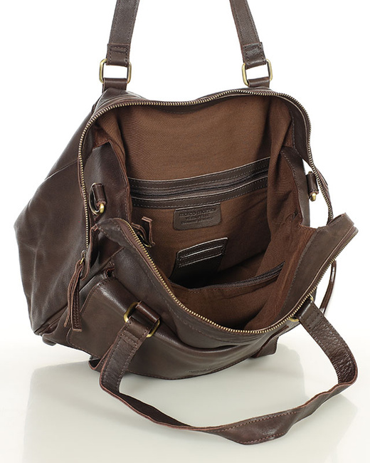 Torba skórzana shopper biznesowy z przegrodą - MARCO MAZZINI ciemny brąz