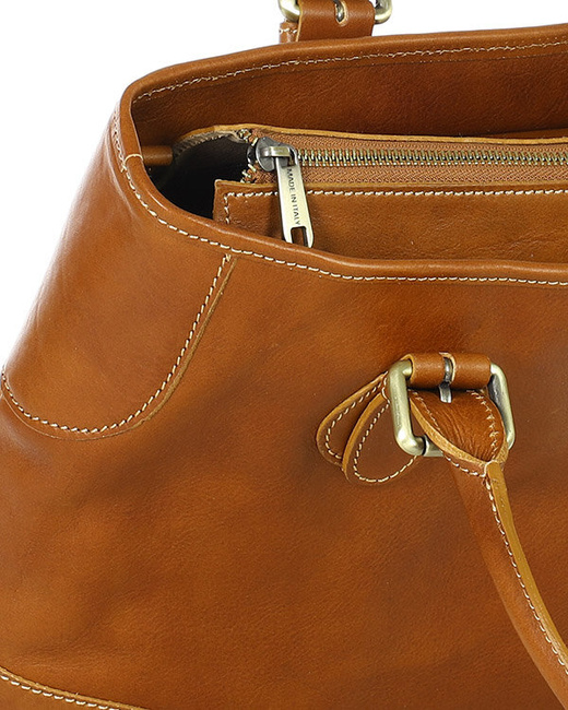 Torebka do ręki kuferek genuine leather made in Italy - MARCO MAZZINI camelowa