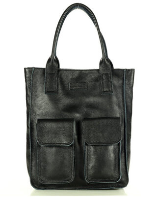 Torebka skórzany shopper bag z kieszeniami - MARCO MAZZINI Ravenna czarny