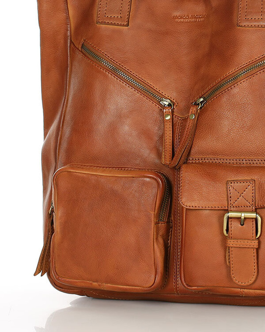Duża torba shopper z przegródkami skóra naturalna - MARCO MAZZINI brąz camel