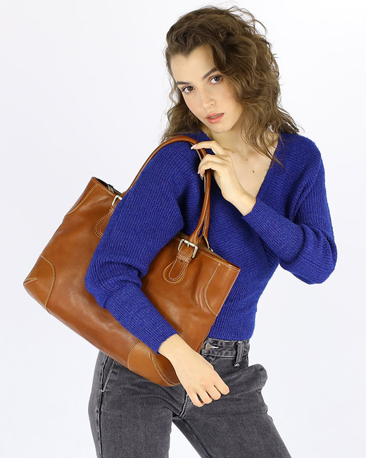 Torebka do ręki kuferek genuine leather made in Italy - MARCO MAZZINI camelowa