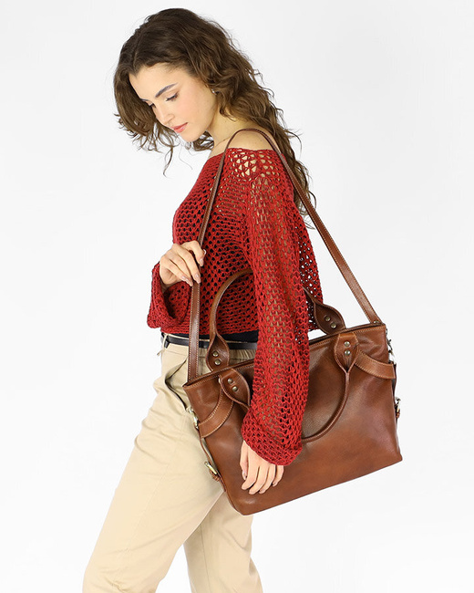 Torebka biznesowa damska kuferek skórzany premium bag - MARCO MAZZINI brązowy