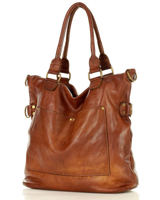 Torebka skórzana XL shopper vintage bag z kieszeniami vera pelle - MARCO MAZZINI brąz migdałowy