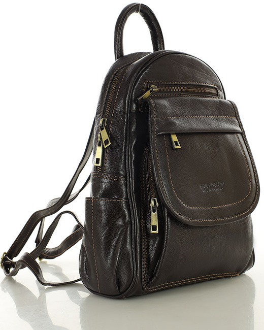 Plecak skórzany damski perfekcyjna organizacja - MARCO MAZZINI brąz