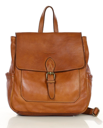 Plecak skórzany handmade z kieszeniami  - MARCO MAZZINI brąz camel