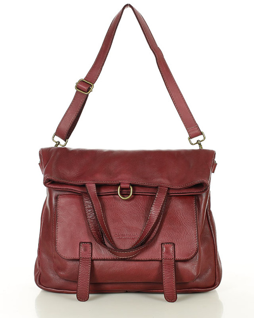 Skórzana torebka plecak z kieszenią z przodu - MARCO MAZZINI bordowa czerwona