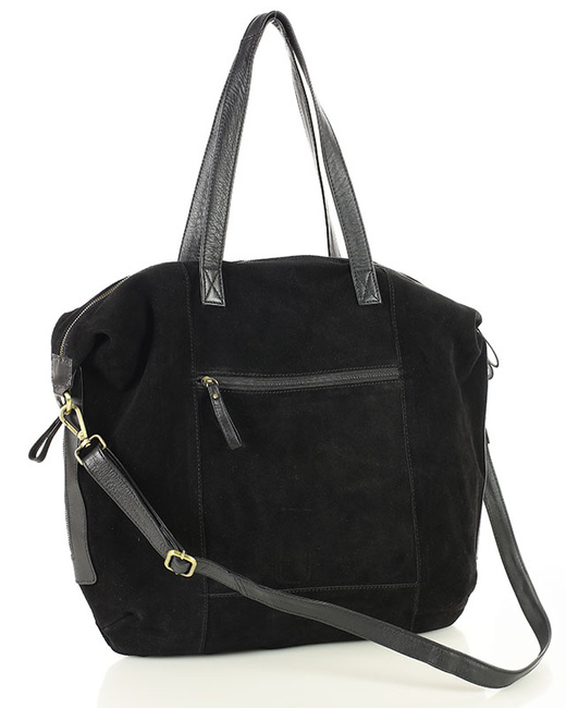 Duża czarna shopperka zamszowa skórzana z kieszenią – MARCO MAZZINI