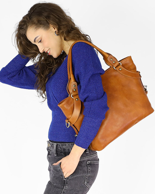 Torebka biznesowa damska kuferek skórzany premium bag - MARCO MAZZINI camel