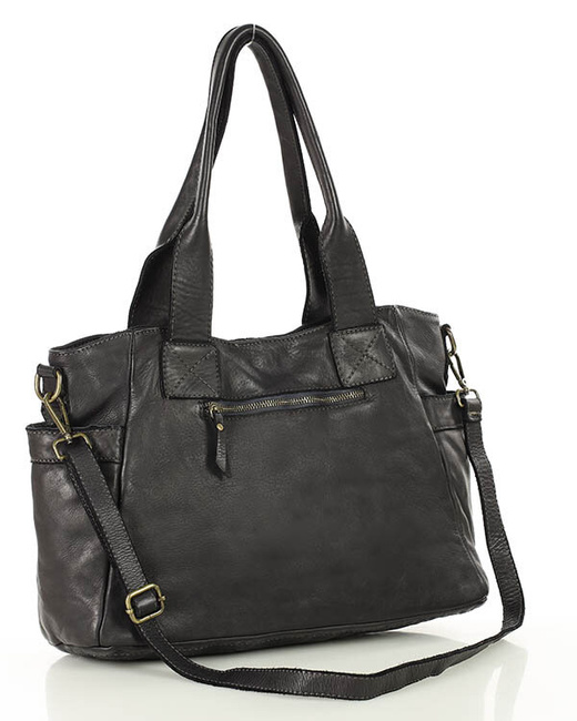 Torebka damska czarna skórzana z kieszeniami na zewnątrz - MARCO MAZZINI