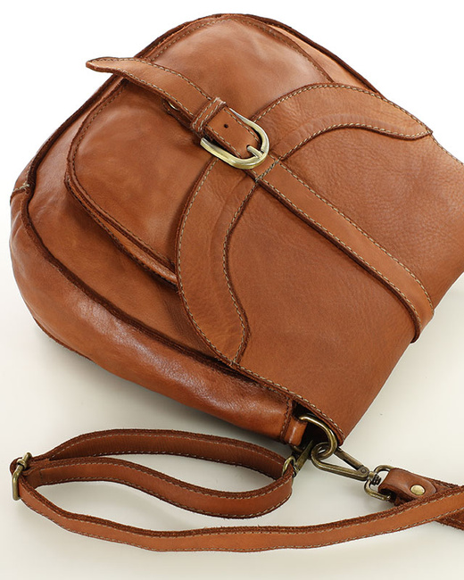 Torebka vintage retro skórzana listonoszka saddle bag - MARCO MAZZINI camelowa