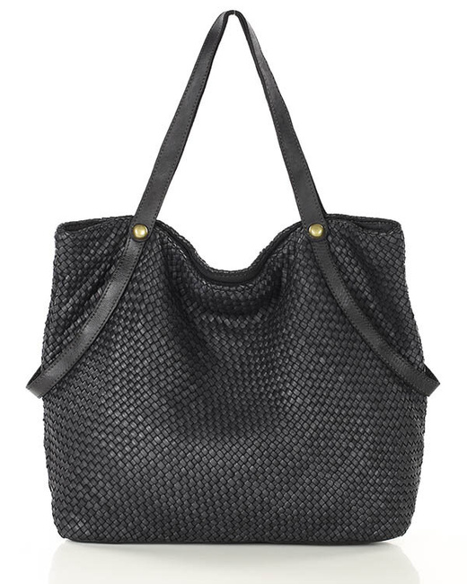 Duża torebka pleciona shopperka ze skóry - MARCO MAZZINI czarna