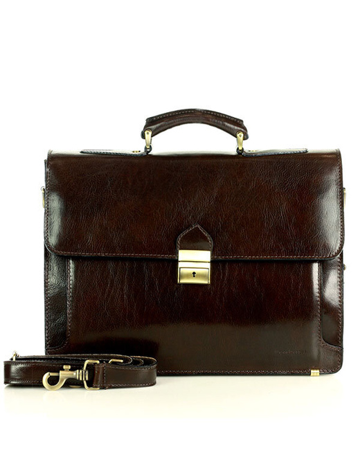 Teczka męska skórzana MARCO MAZZINI handmade - ROBERTO Classic ciemny brąz