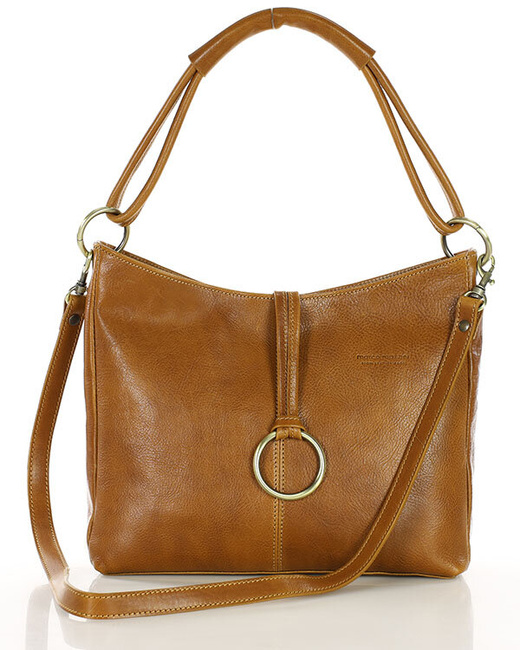 Klasyczna torba skórzana na ramię premium leather - MARCO MAZZINI brąz camel