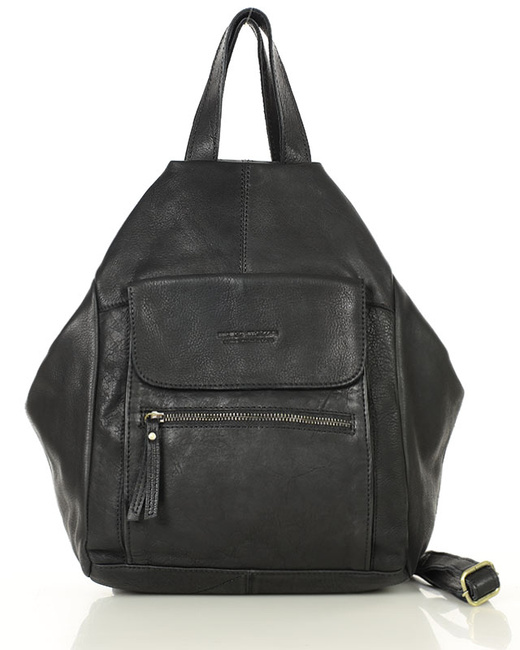 Czarny skórzany plecak damski z bezpiecznym dostępem do wnętrza – MARCO MAZZINI