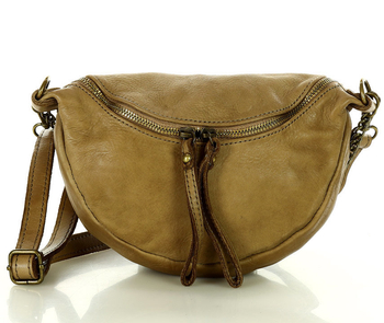Torebka damska listonoszka nerka ze skóry naturalnej handmade crossbody leather bag - MARCO MAZZINI beż cappuccino
